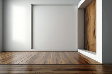 Mockup design. Room with white wall. AI generative.