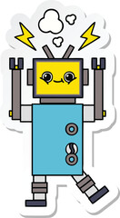 sticker of a cute cartoon malfunctioning robot