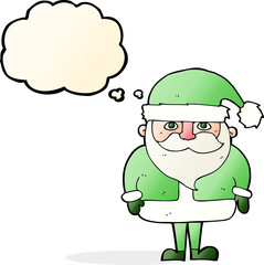 cartoon santa claus with thought bubble