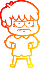 warm gradient line drawing annoyed cartoon boy