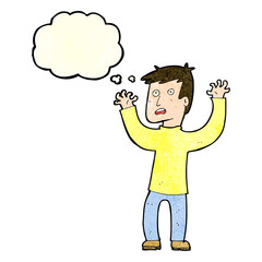 cartoon terrified man with thought bubble