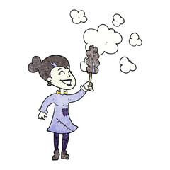 textured cartoon zombie woman dusting