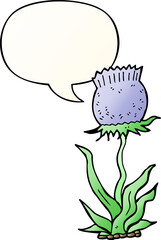 cartoon wild flower and speech bubble in smooth gradient style