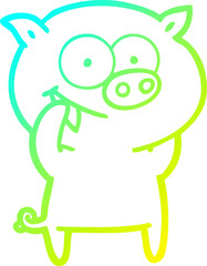 cold gradient line drawing cheerful pig cartoon