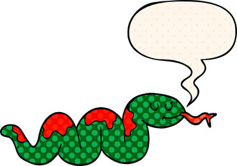 cartoon snake and speech bubble in comic book style