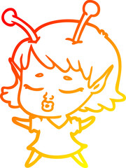 warm gradient line drawing cute alien girl cartoon