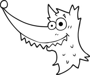 black and white cartoon wolf head