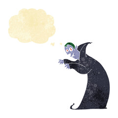 cartoon spooky vampire with thought bubble