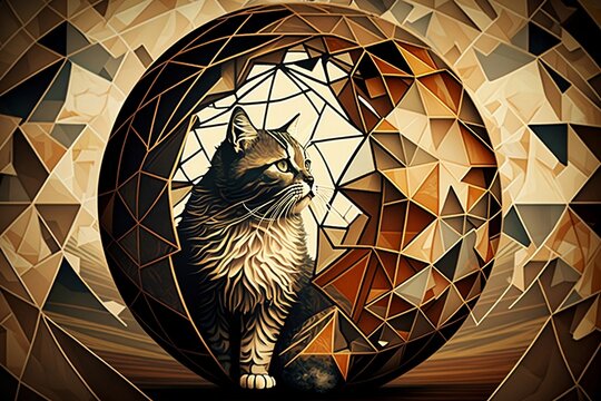 Illustrazione di una gatto in una sfera geometrica
