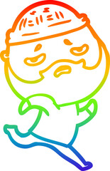 rainbow gradient line drawing cartoon worried man with beard