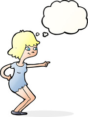 cartoon girl pointing with thought bubble