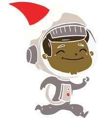 happy flat color illustration of a astronaut wearing santa hat