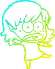 cold gradient line drawing cartoon shocked elf girl
