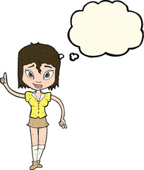 cartoon woman making point with thought bubble