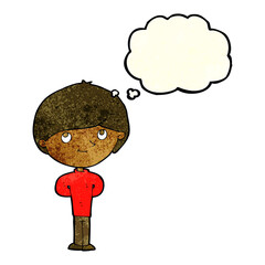 cartoon happy boy with thought bubble