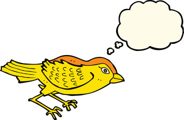 cartoon garden bird with thought bubble
