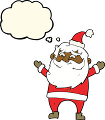 cartoon happy santa claus with thought bubble