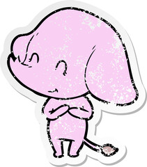 distressed sticker of a cute cartoon elephant