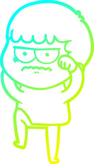 cold gradient line drawing cartoon annoyed man