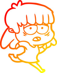 warm gradient line drawing cartoon tired woman