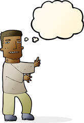 cartoon man gesturing with thought bubble