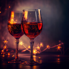 glasses with wine on a dark background