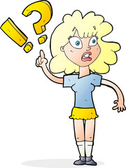 cartoon woman with question