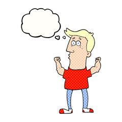 thought bubble cartoon surprised man flexing biceps