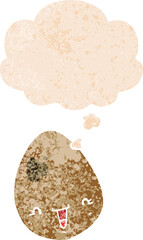 cartoon egg and thought bubble in retro textured style