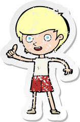 retro distressed sticker of a cartoon boy giving thumbs up symbol