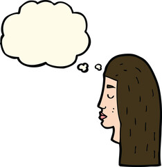 cartoon female face profile with thought bubble