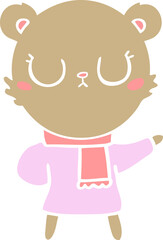 peaceful flat color style cartoon bear wearing scarf