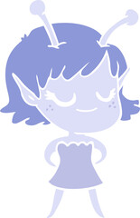 smiling alien girl flat color style cartoon