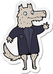 sticker of a cartoon wolf businessman