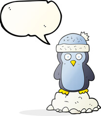 speech bubble cartoon penguin wearing hat