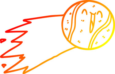 warm gradient line drawing flying tennis ball cartoon