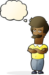 Fototapeta premium cartoon mustache muscle man with thought bubble