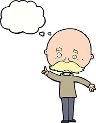cartoon bald man with idea with thought bubble