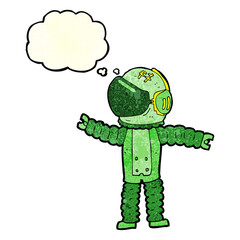 cartoon astronaut reaching with thought bubble