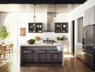 Illustration of a modern minimalistic kitchen, created with Generative AI technology