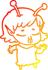 warm gradient line drawing cute alien girl cartoon