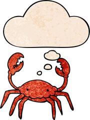 cartoon crab and thought bubble in grunge texture pattern style