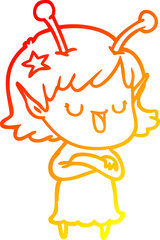warm gradient line drawing happy alien girl cartoon
