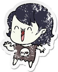 distressed sticker of a cute cartoon happy vampire girl