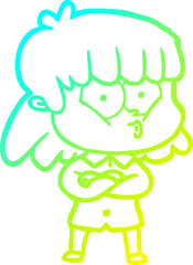 cold gradient line drawing cartoon whistling girl