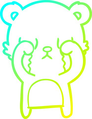 cold gradient line drawing crying cartoon bear
