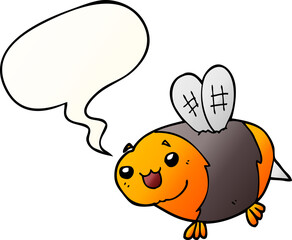 funny cartoon bee and speech bubble in smooth gradient style