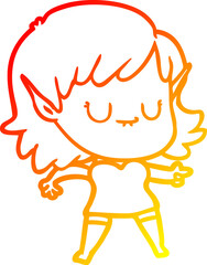warm gradient line drawing happy cartoon elf girl
