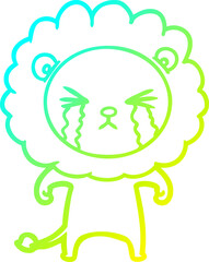 cold gradient line drawing cartoon crying lion