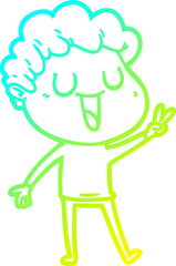 cold gradient line drawing laughing cartoon man
